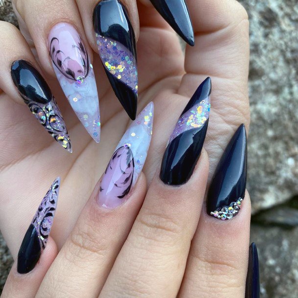 Stiletto Classy Black Nails Women