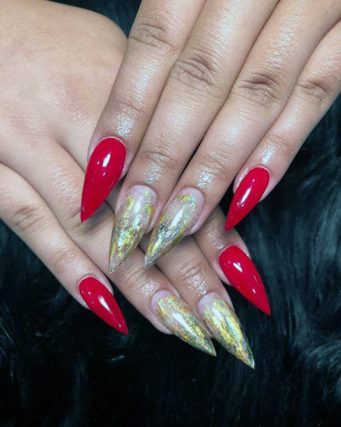 Stiletto Metal And Red Nails Women