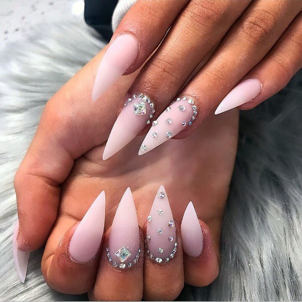 Stiletto Nails Transparent With Crystals Art For Women