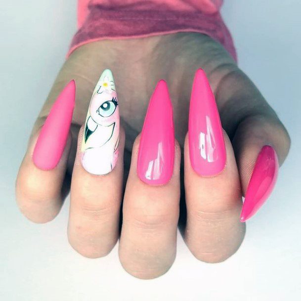 Stiletto Pink White Flamingo Nails