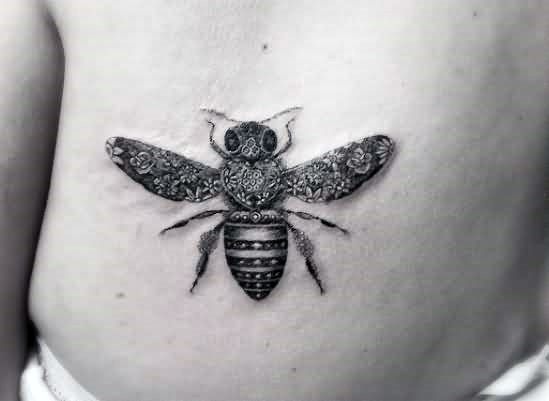 Stinging Black Honey Bee Tattoo For Women