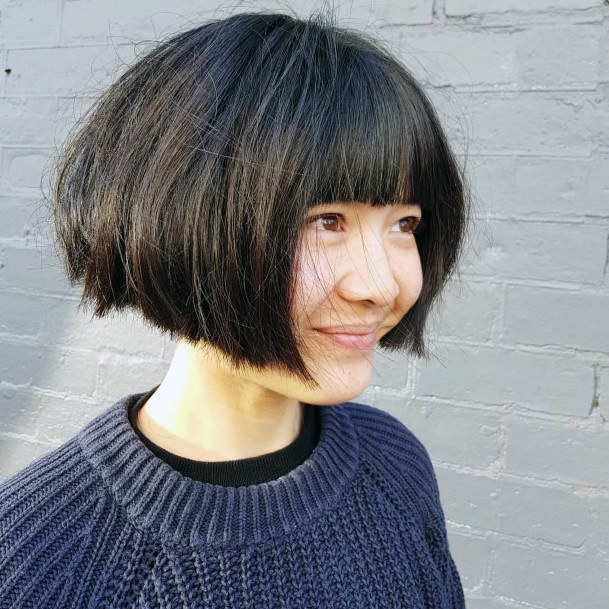 Straight Hair Bob Chin Length And Straight Cut Bangs