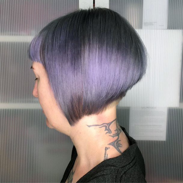 Straight Hair On Girl Violet Color With Short Bangs