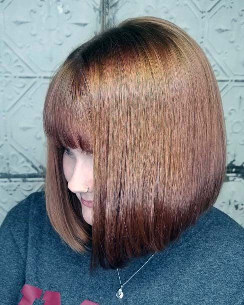 Straight Red Hair Bob With Bangs For Females In Spring