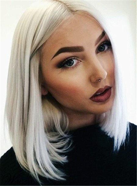 Straight Silver Locks With Center Part Women Hair