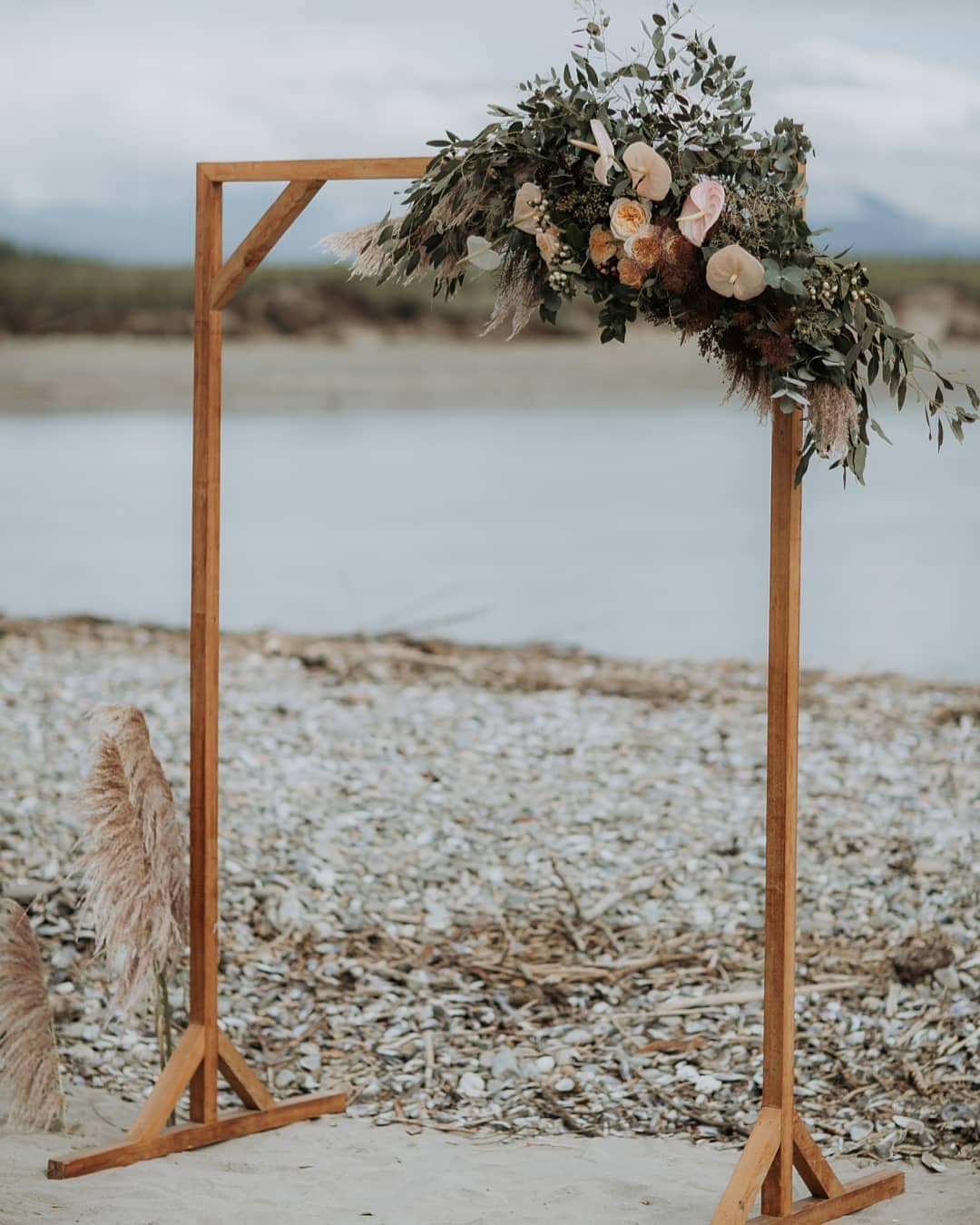 Straight Wooden Wedding Arch Flowers