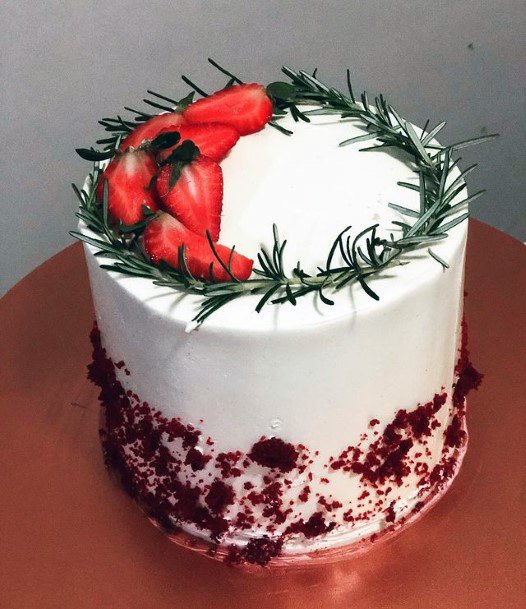 Strawberries And Flora Red Velvet Wedding Cake