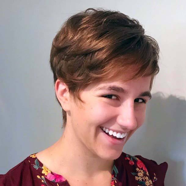 Strawberry Light Brown Pixie Cut With Layered Sides Easy Cut