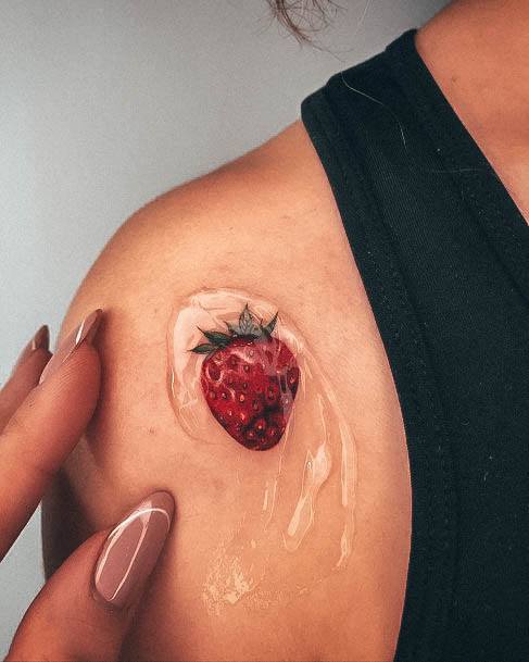 Strawberry Tattoo Feminine Designs