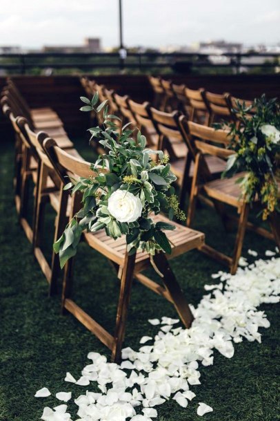 Strewn White Roses Wedding Ceremony Decorations