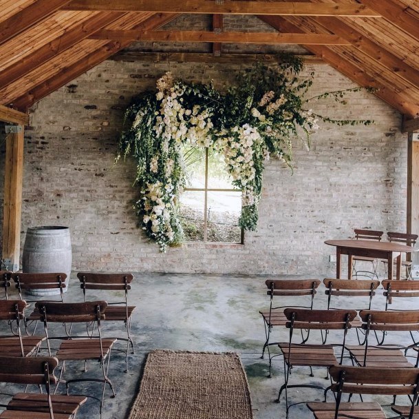 Striking Barn Wedding Gorgeous Floral Window Border Altar Backdrop Ideas