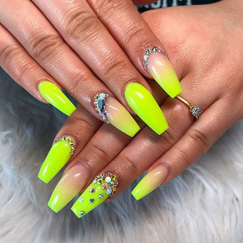 Striking Neon Yellow Ombre Nails Women