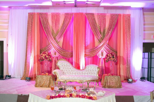 Striking Pink Wedding Stage Decorations