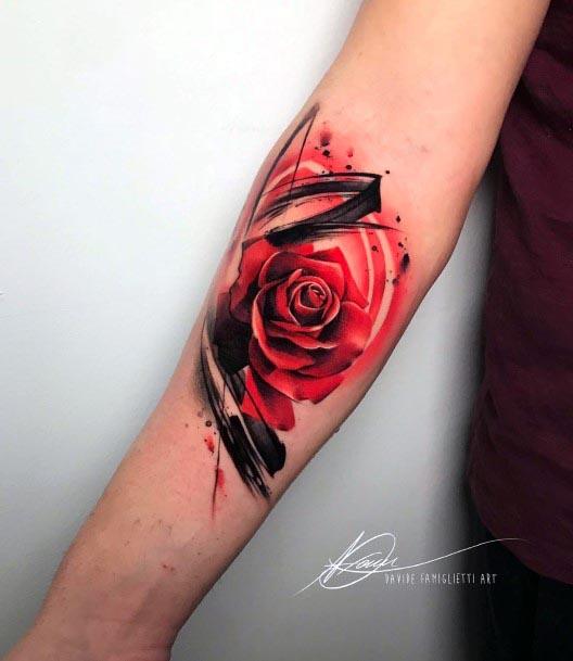 Striking Red Rose Tattoo Womens Forearms