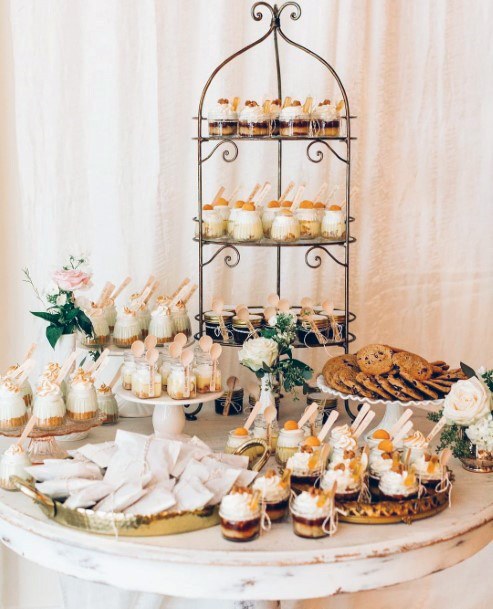 Striking Tasty Wedding Desert Table Inspiration Corner Metal Shelves Delicious Ideas