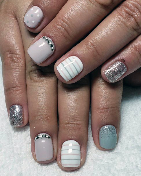 Striped Art Grey And Pink Nails For Women