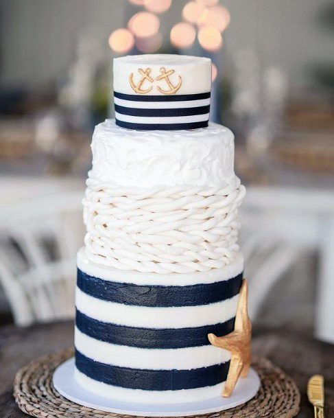 Striped Black And White Beach Wedding Cake Women