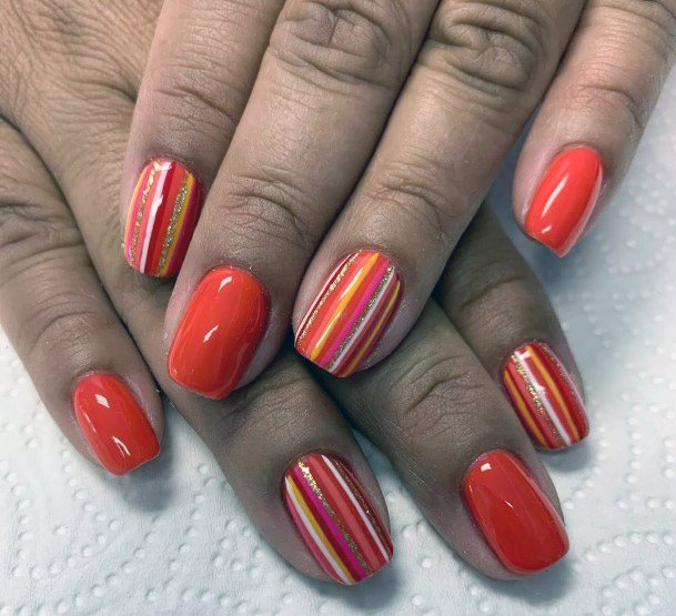 Striped Orange Birthday Nails