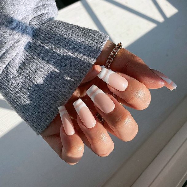 Striped White Tipped April Nails Women