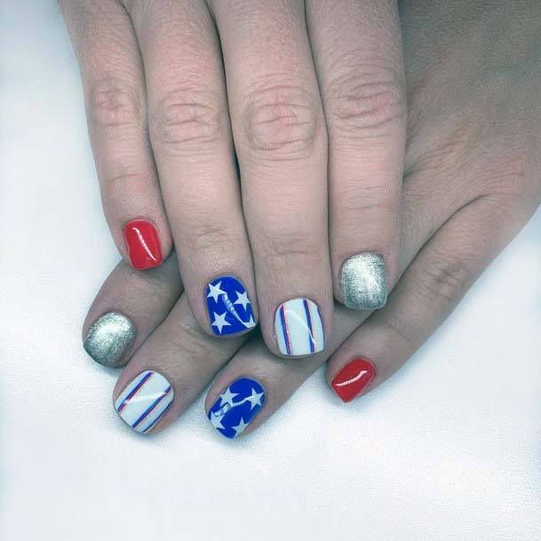 Stripes Stars And Silver Glitter 4th Of July Nails