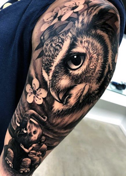 Strong Eyed Owl Tattoo Womens Arms
