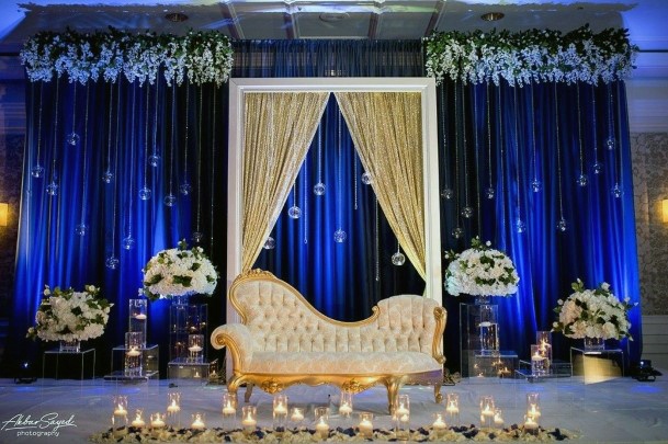 Strong Royal Blue Wedding Stage Decorations