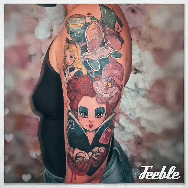 Stunning Alice In Wonderland Tattoo On Lady