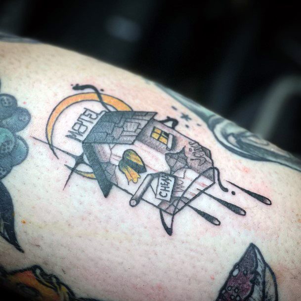 Stunning Birdhouse Tattoo On Lady