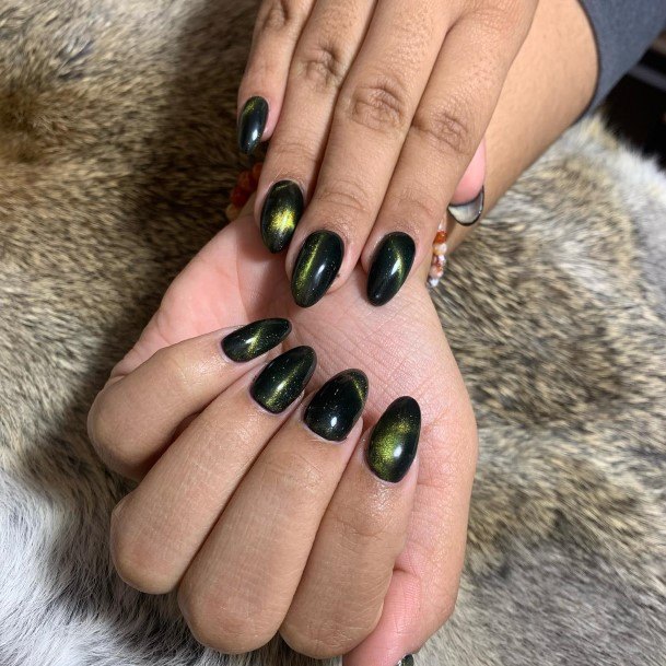 Stunning Black And Green Nail On Lady