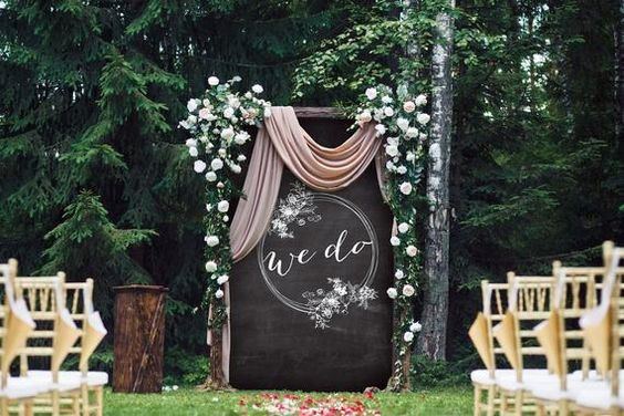 Stunning Black Backdrop We Do Wedding Inspiration Bright White Greenery