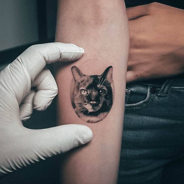 Stunning Black Cat Tattoo On Lady