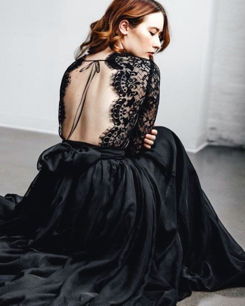 Stunning Black Elegant Backless Lacey Silky Halloween Wedding Dress Ideas For Brides