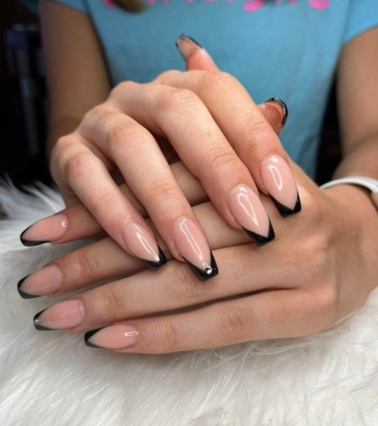 Stunning Black French Tip Nail On Lady