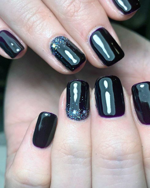 Stunning Black With Shine Squoval Nails