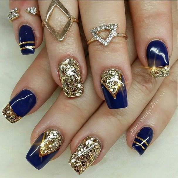 Stunning Blue And Gold Nail On Lady