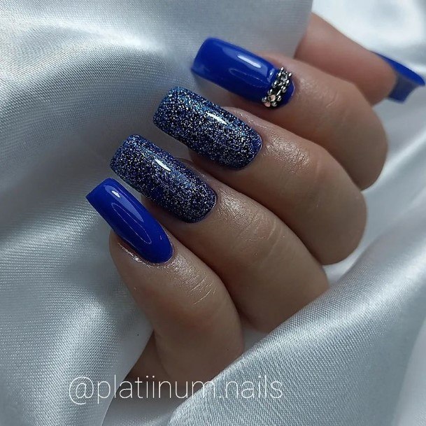 Stunning Blue Glitter Nail On Lady