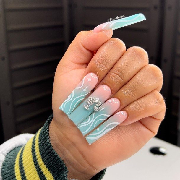 Stunning Blue Ombre Nail On Lady