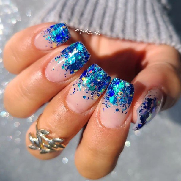 Stunning Blue Short Nail On Lady