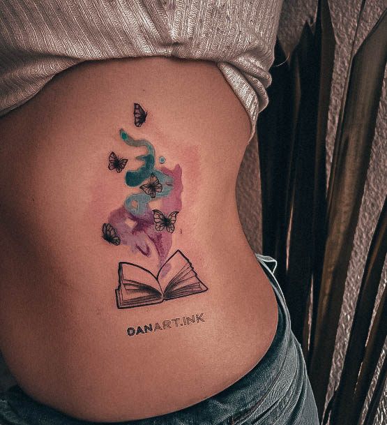 Stunning Book Tattoo On Lady