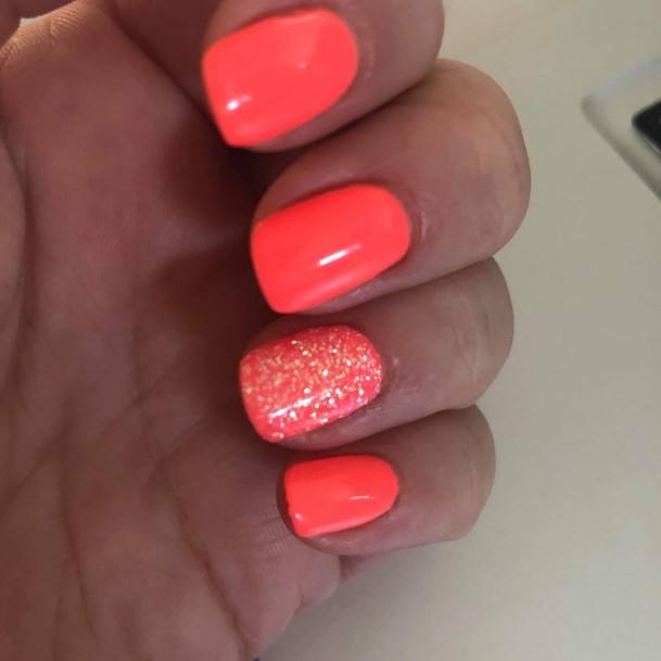 Stunning Bright Coral Nail On Lady