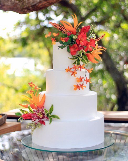 Stunning Bright White Cake Gorgeous Tropical Flower Design Ideas For Wedding