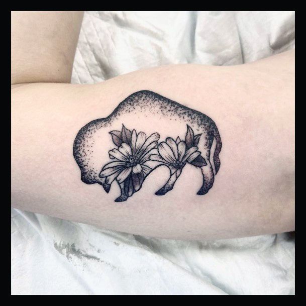 Stunning Buffalo Tattoo On Lady