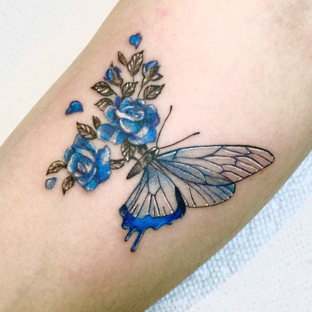 Stunning Butterfly Flower Tattoo On Lady