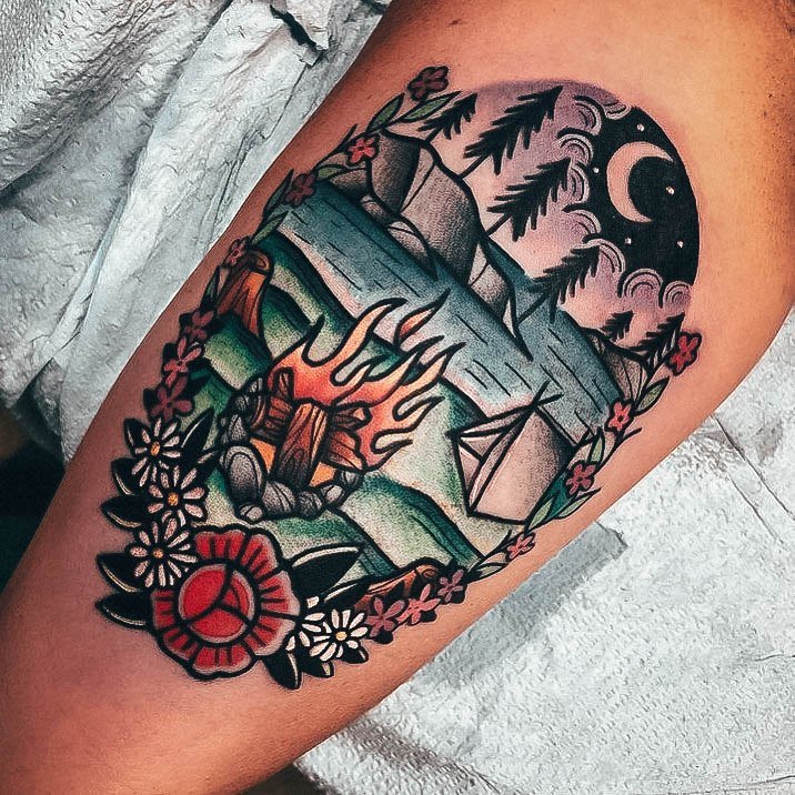 Stunning Campfire Tattoo On Lady