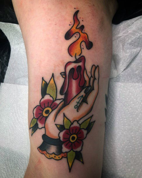 Stunning Candle Tattoo On Lady