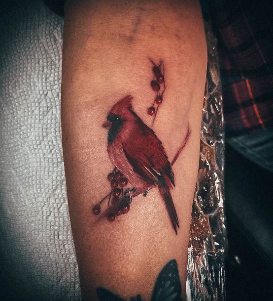 Stunning Cardinal Tattoo On Lady