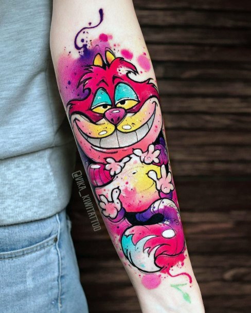 Stunning Cheshire Cat Tattoo On Lady