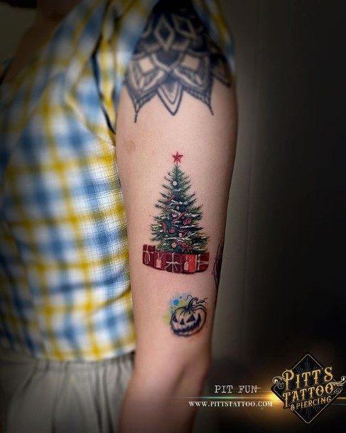 Stunning Christmas Tree Tattoo On Lady