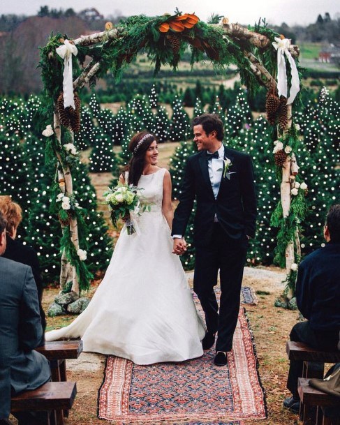 Stunning Christmas Wedding Inspiration Trees Backdrop Large Arch Design