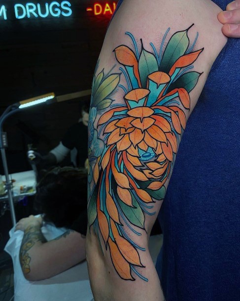 Stunning Chrysanthemum Tattoo On Lady